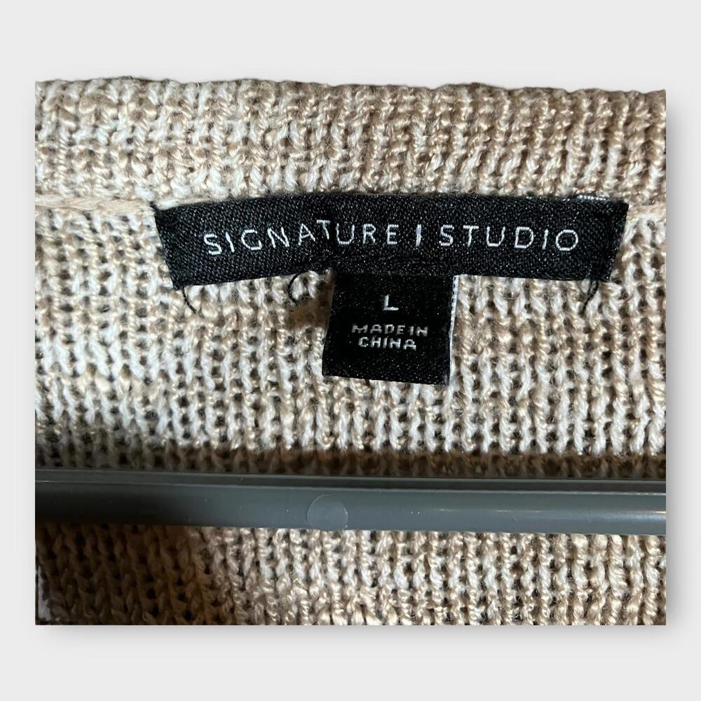 Signature Studio Open Knit Sweater Women's Size Large Long Sleeve Tan - Picture 3 of 6